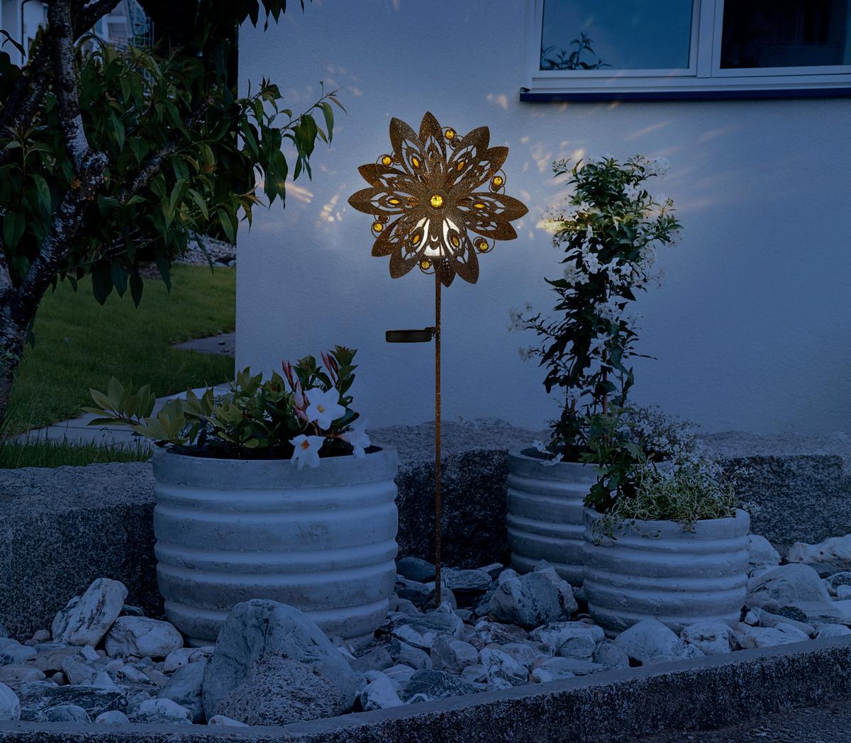 Solarleuchte 36578  Solar - Klar/Rostfarben, Design, Glas/Metall (32/17,5/124cm) - Globo