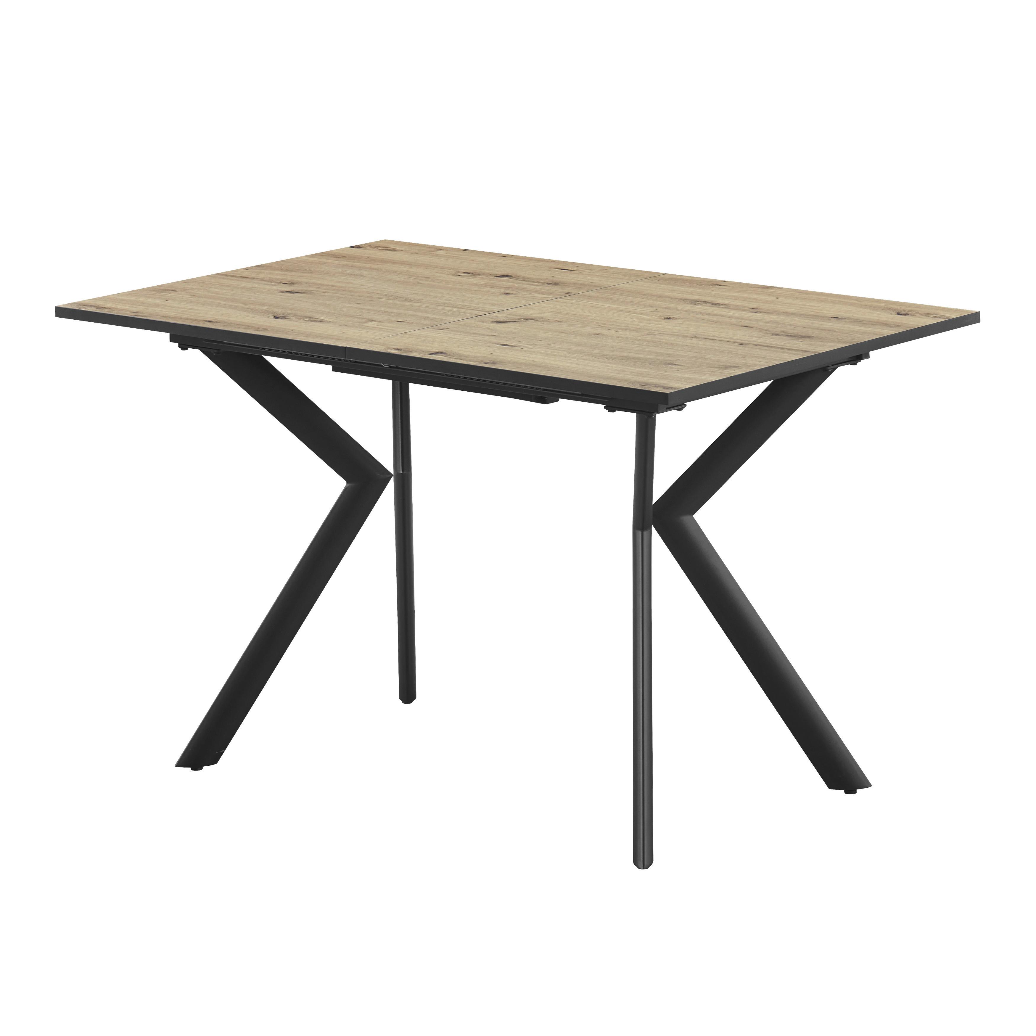 Raztegljiva Jedilna Miza Marcel, 120-160x80 - črna/barve hrasta, Moderno, kovina/leseni material (120-160/76/80cm)