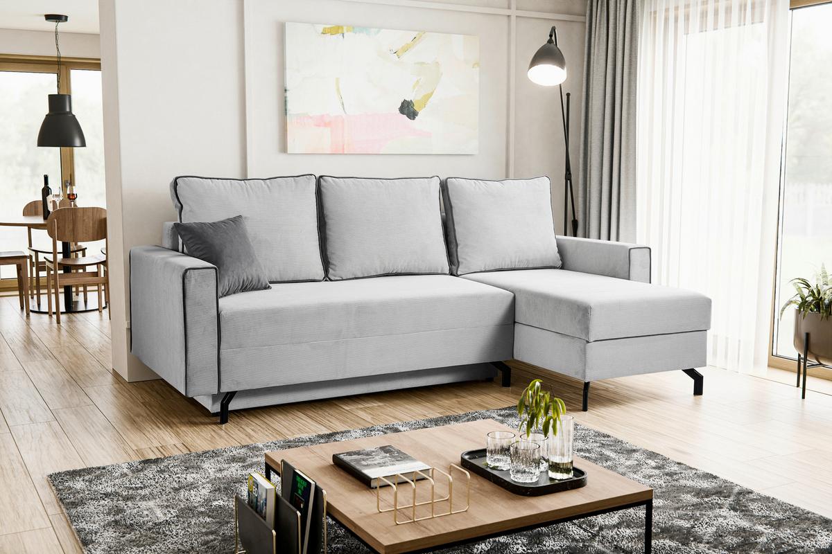 Ecksofa Marti Hellgrau mit Schlaffunktion - Hellgrau/Schwarz, Basics, Holz/Textil (230/148cm) - MID.YOU