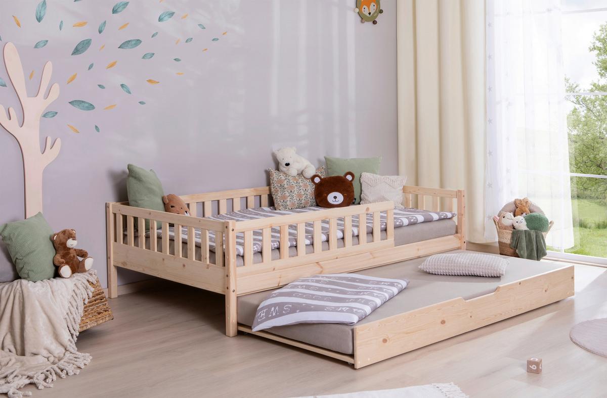 Hausbett Lou m. Zusatzbett ca. 140x200 cm Holz - Naturfarben/Weiß, MODERN, Holz/Textil (140/200cm) - MID.YOU