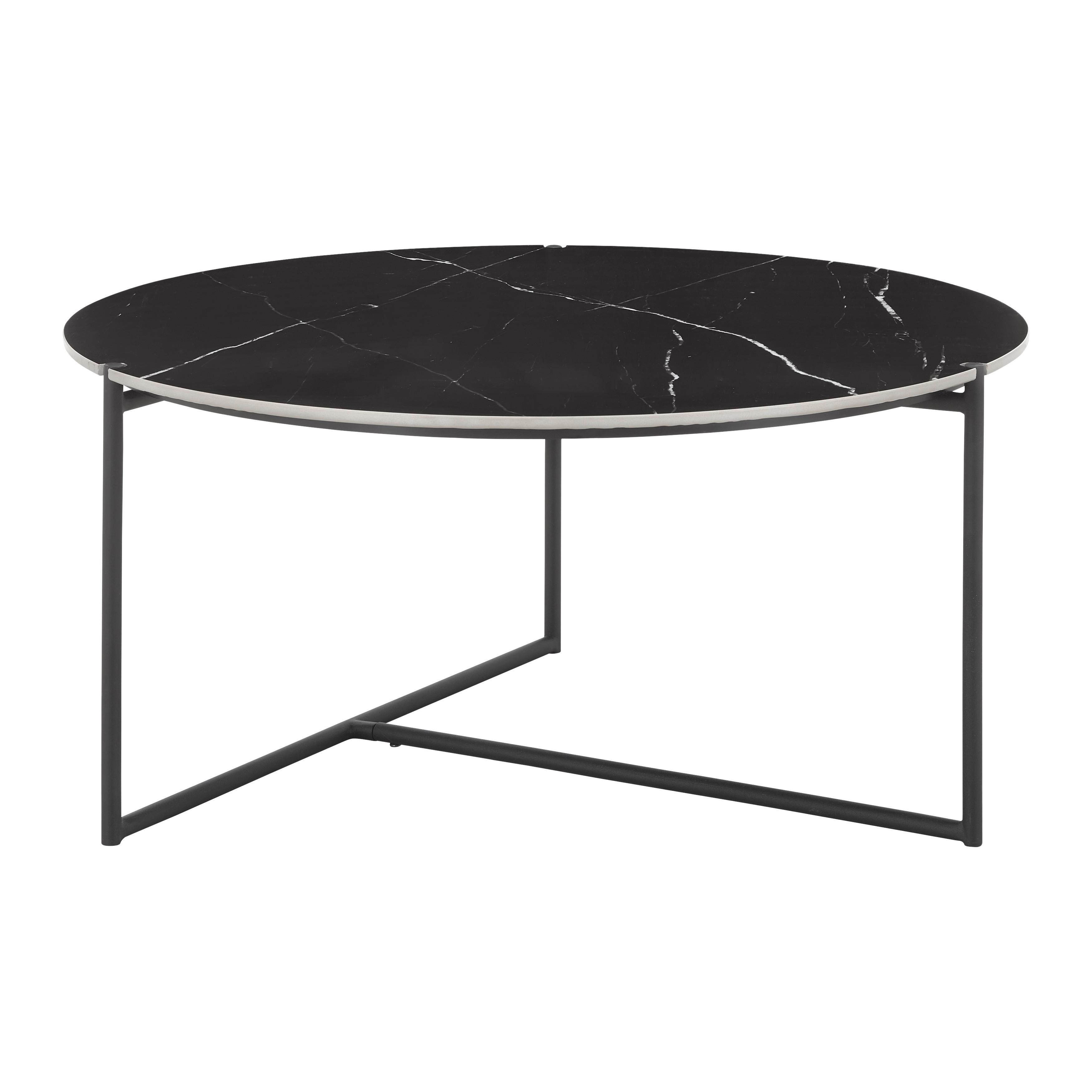 Couchtisch Nila Schwarz/Weiß Metall/Marmor rund - Schwarz/Weiß, MODERN, Keramik/Stein (79,5/79,5/39cm) - Bessagi Home