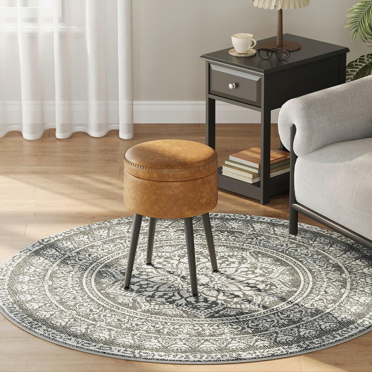 Hocker in Cognac/Schwarz aus Metall, Lederlook - Cognac/Creme, Trend, Holzwerkstoff/Textil (32/44/32cm) - MID.YOU