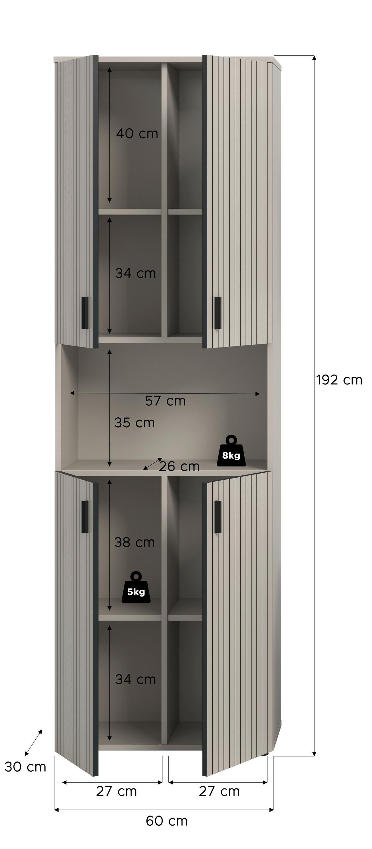 Hochschrank Mone Kaschmir - Kaschmir/Schwarz, Trend, Holzwerkstoff/Kunststoff (60/192/30cm) - MID.YOU