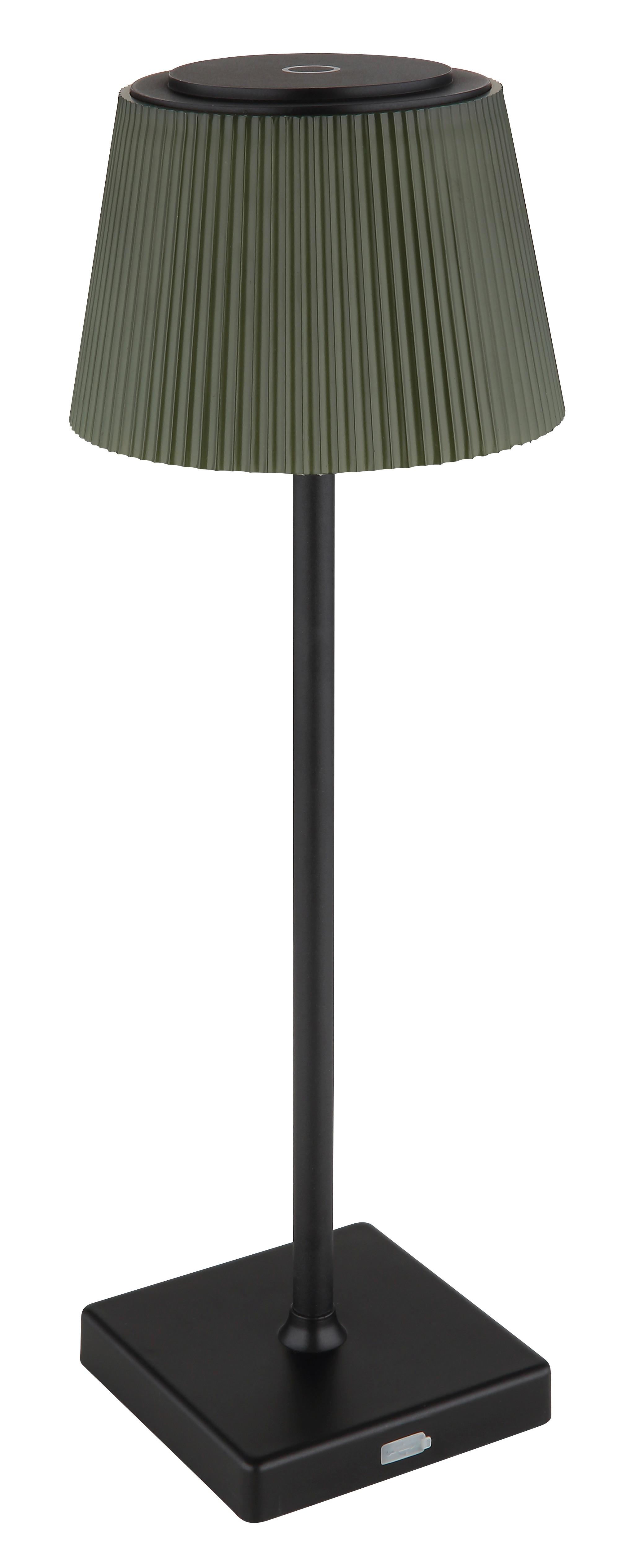 AKKU-TISCHLEUCHTE 58434BP - Dunkelgrün/Schwarz, Design, Kunststoff/Metall (13/38cm) - Globo