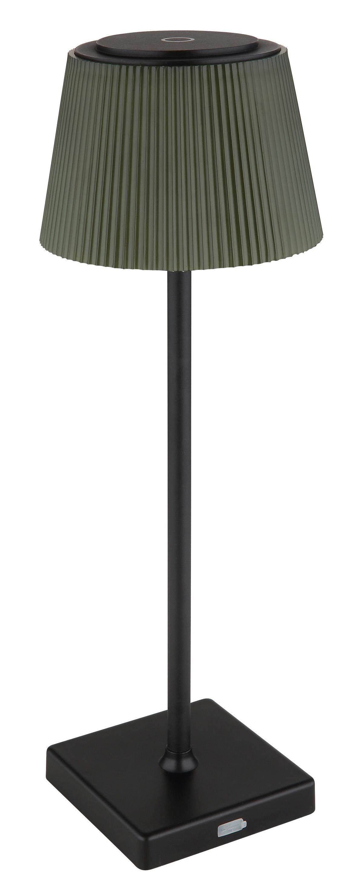 AKKU-TISCHLEUCHTE 58434BP - Dunkelgrün/Schwarz, Design, Kunststoff/Metall (13/38cm) - Globo