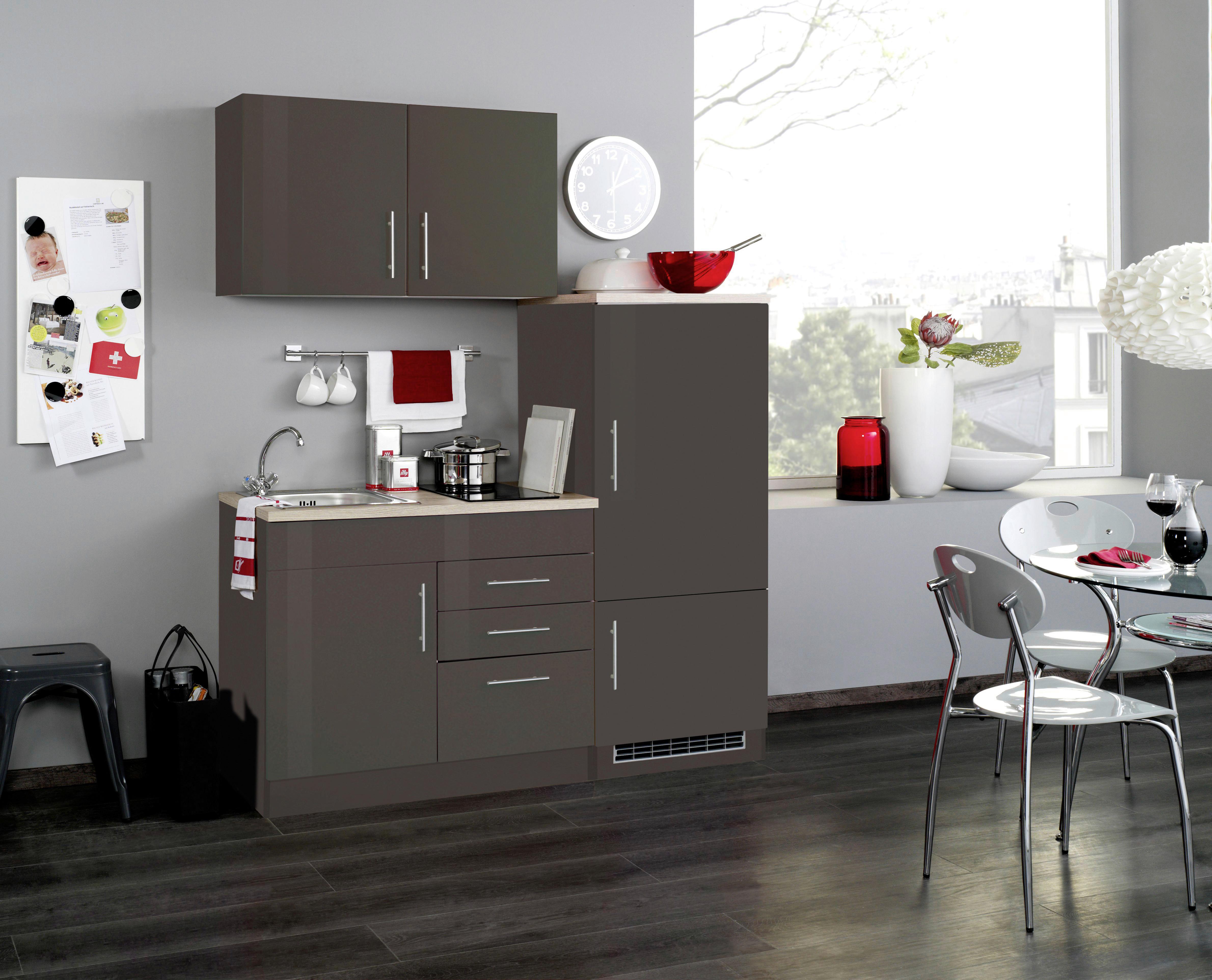 Küchenblock Toronto I m. Geräten Grau - Chromfarben/Grau Hochglanz, MODERN, Holzwerkstoff/Metall (160cm) - Held