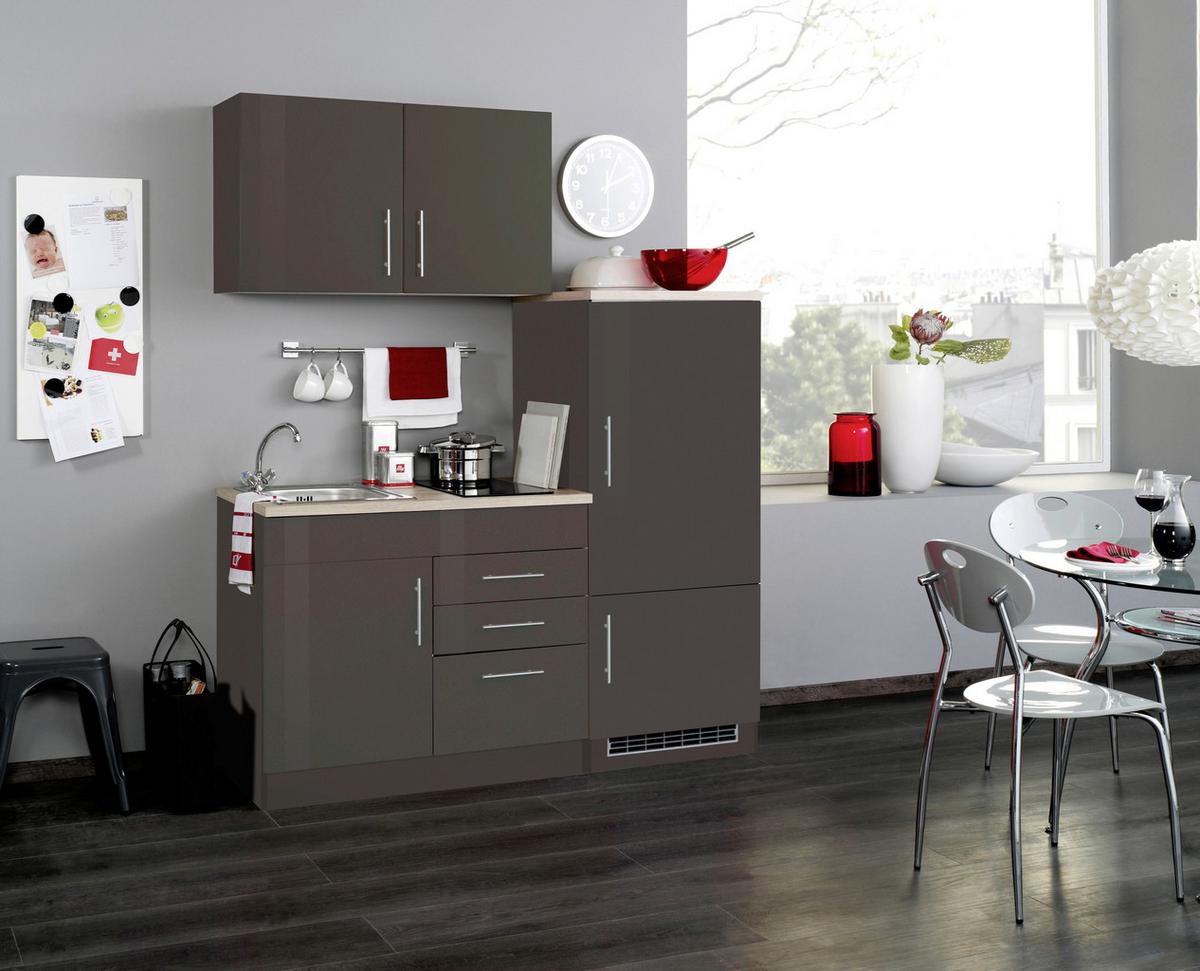 Küchenblock Toronto I m. Geräten Grau - Chromfarben/Grau Hochglanz, MODERN, Holzwerkstoff/Metall (160cm) - Held