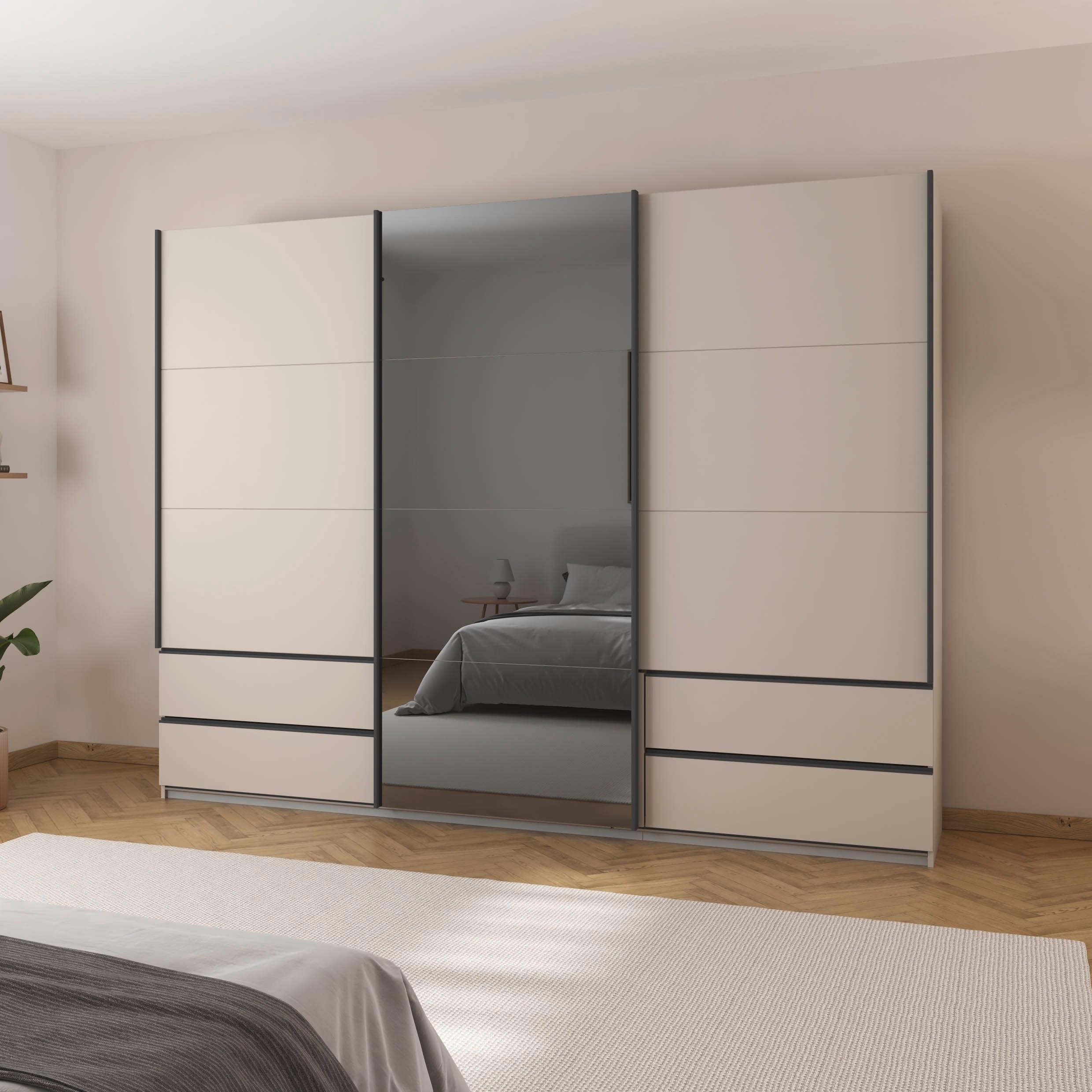 Schwebetürenschrank Elara Weiß/Champagnerfarben - Champagner/Weiß, KONVENTIONELL, Holzwerkstoff (271/210/62cm) - Premium Living