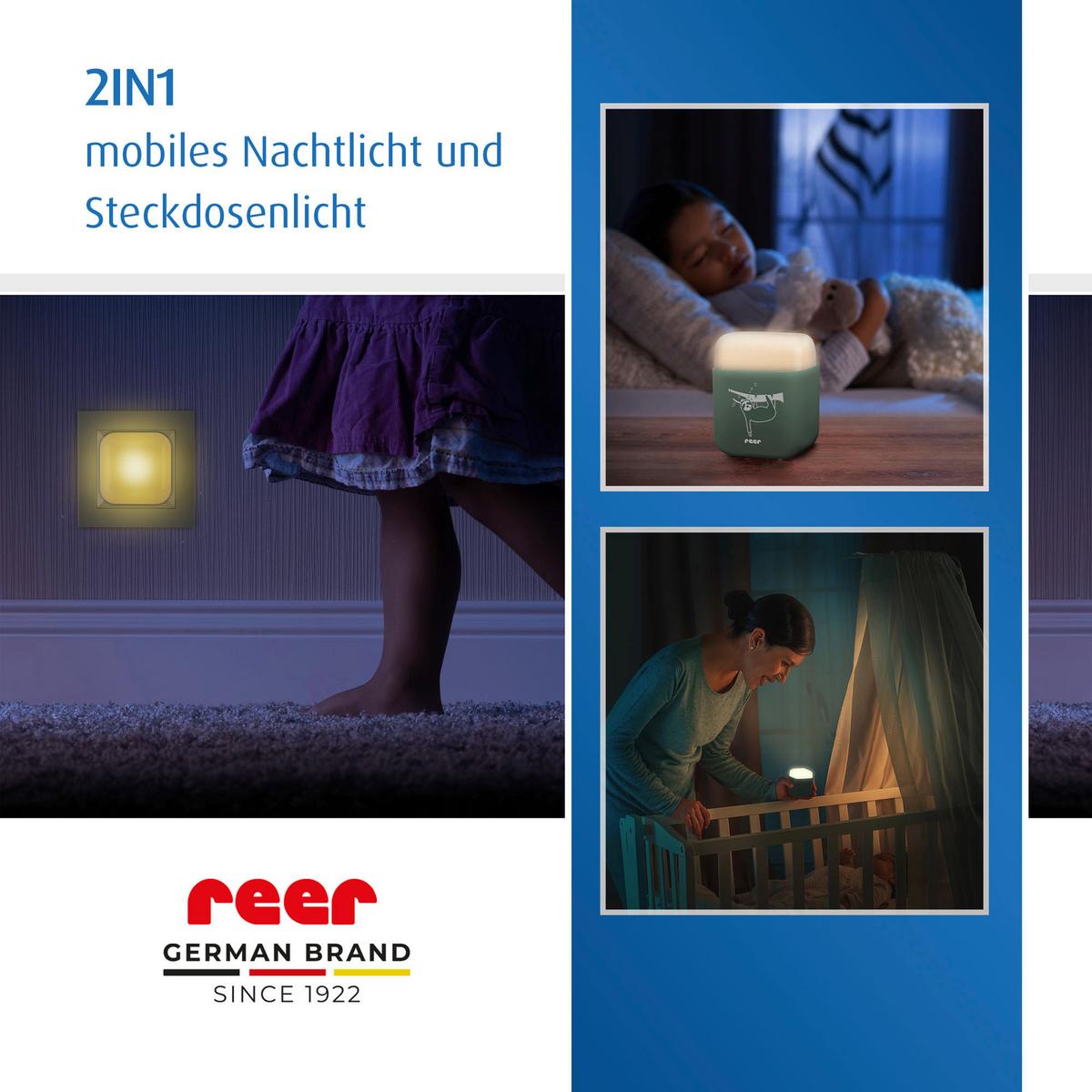 LAMPKA NOCNA DZIECIĘCA 2IN1 SLEEPLIGHT - jasnozielony, Basics, tworzywo sztuczne (6/7,5/6cm) - Reer