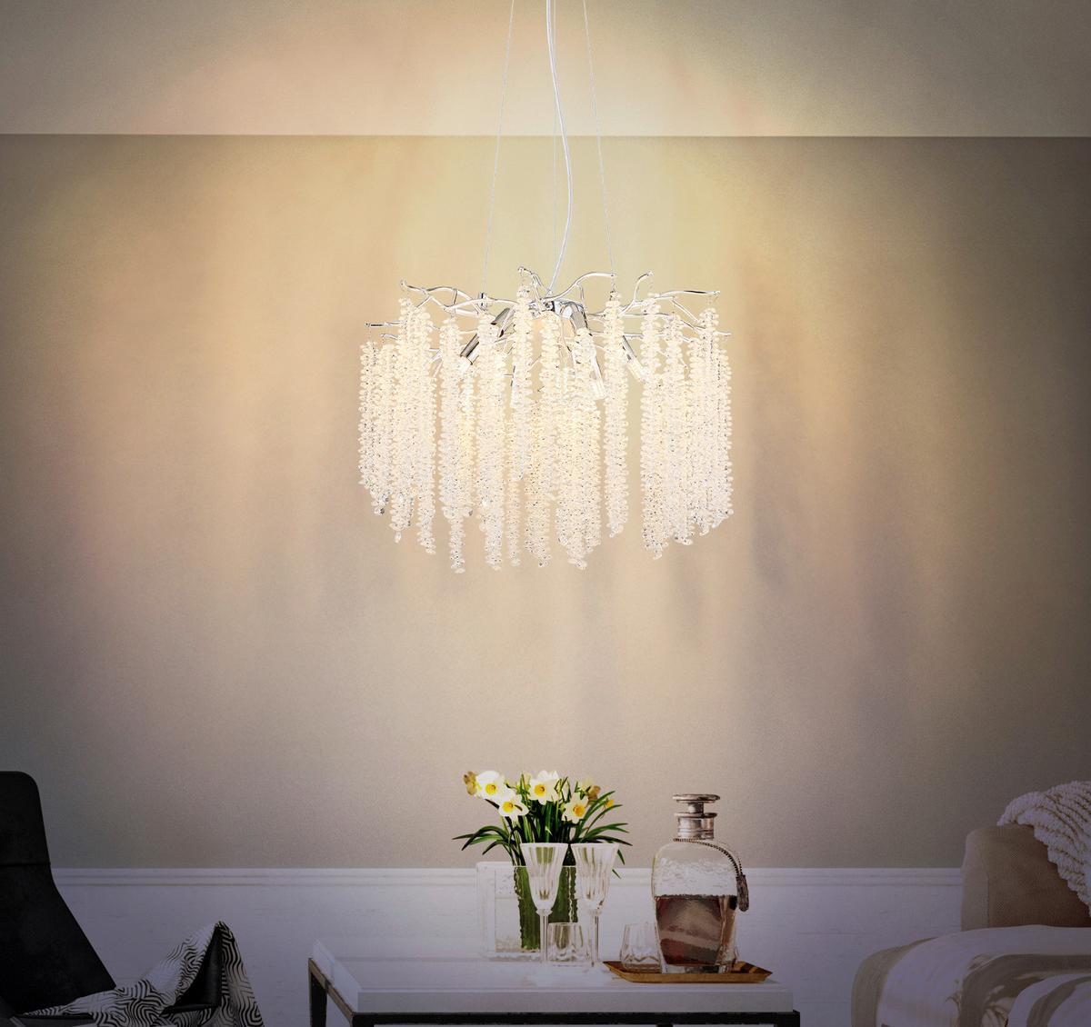 Lampă suspendată Laverne - străveziu/culoare crom, Design, plastic/sticlă (50/120cm)