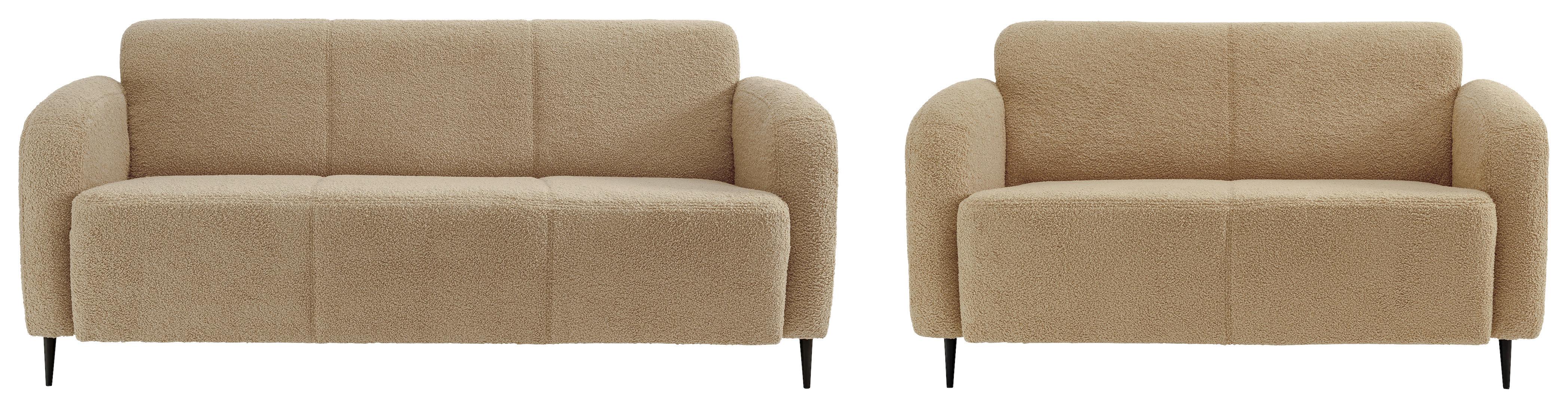 Sitzgarnitur Marone Creme Teddystoff - Creme/Schwarz, MODERN, Textil/Metall (180/76/90cm) - Livetastic
