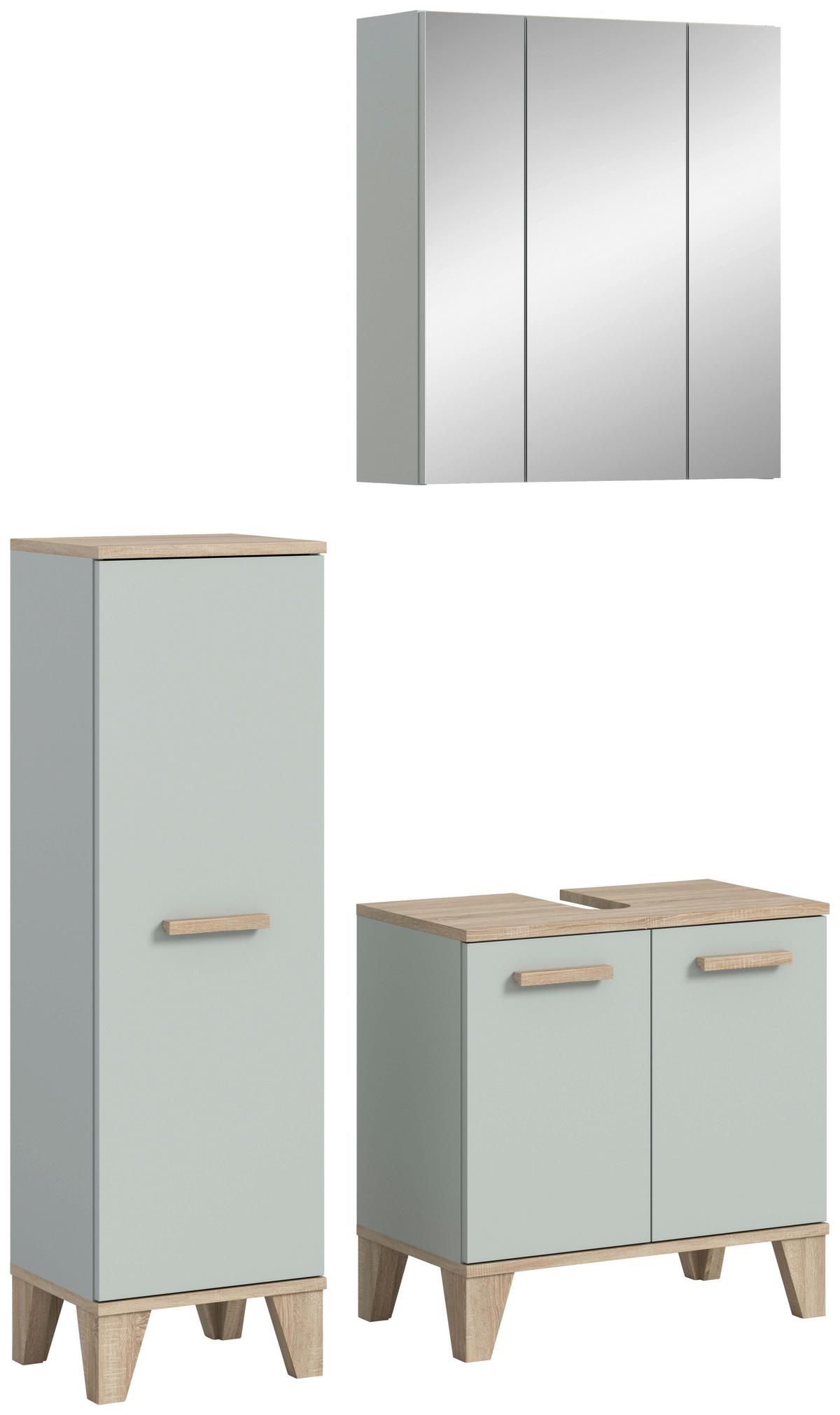 Badezimmer Star 3-tlg. ca. 94 cm Eiche/Grüngrau - Graugrün/Eiche San Remo, MODERN, Holzwerkstoff/Kunststoff (94cm) - MID.YOU