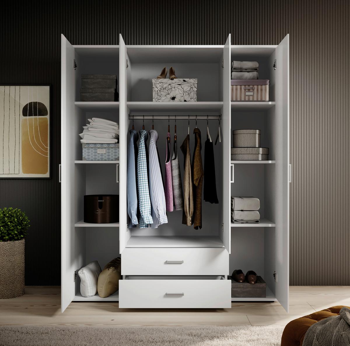 Drehtürenschrank Olli Weiß - Alufarben/Weiß, Basics, Glas/Holzwerkstoff (160/196/54cm) - Based
