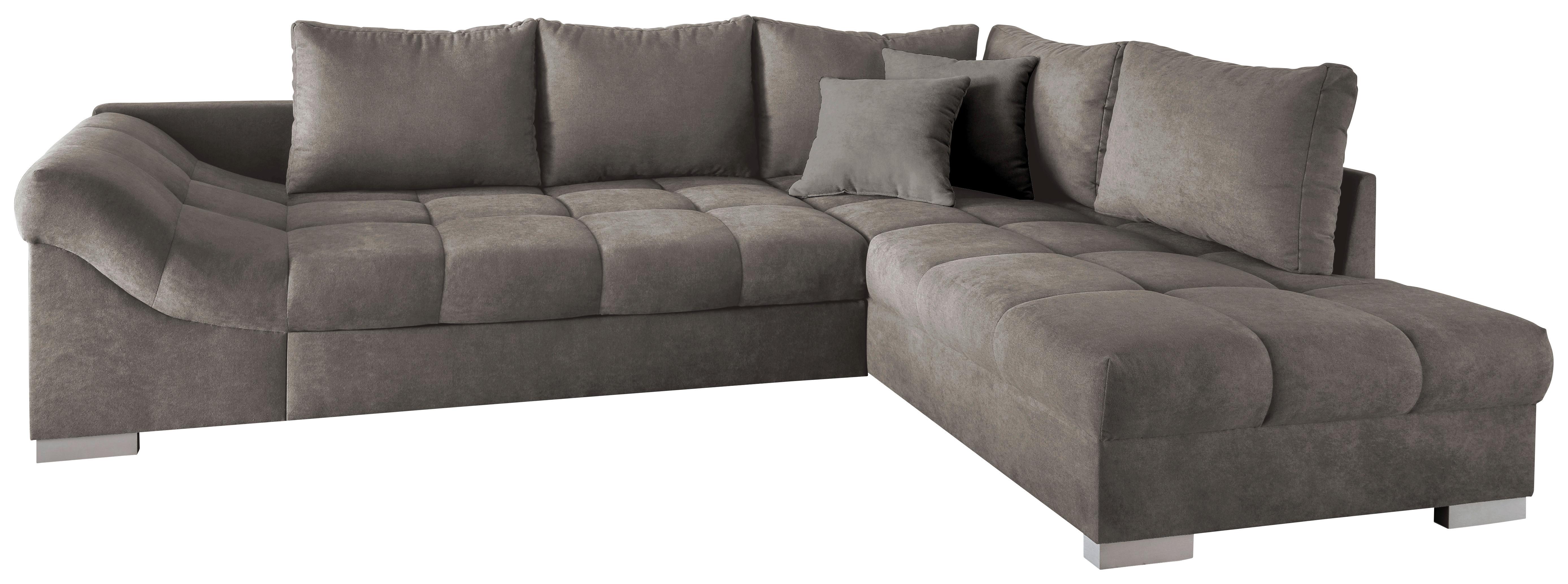Wohnlandschaft Alvito Graubraun Nylon/Mikrofaser - Graubraun/Silberfarben, Design, Holz/Textil (298/202cm) - MID.YOU