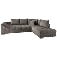 Wohnlandschaft Alvito Graubraun Nylon/Mikrofaser - Graubraun/Silberfarben, Design, Holz/Textil (298/202cm) - MID.YOU