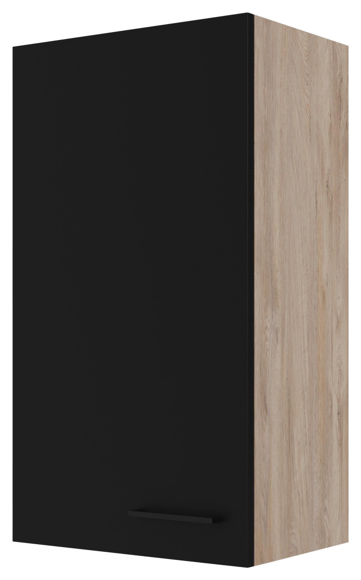 Kuhinjska Zgornja Omarica Capri, Črna, Hrast - črna/barve hrasta, Konvencionalno, kovina/leseni material (50/89/32cm) - FlexWell