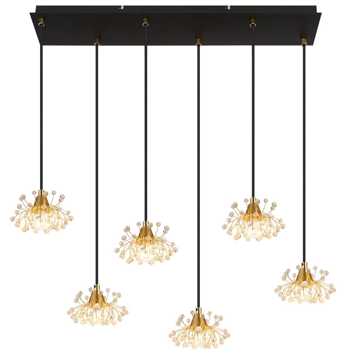 HÄNGELEUCHTE 16054-6H FIORE - Klar/Goldfarben, Design, Kunststoff/Metall (77,5/24/120cm) - Globo