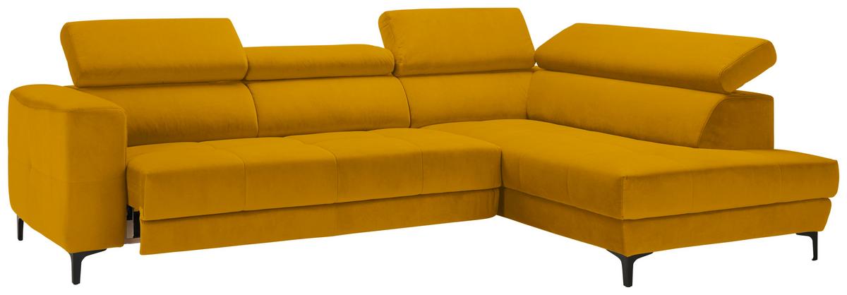 Ecksofa Emma rechts Gelb - Gelb/Schwarz, MODERN, Textil (301/210cm) - Premium Living