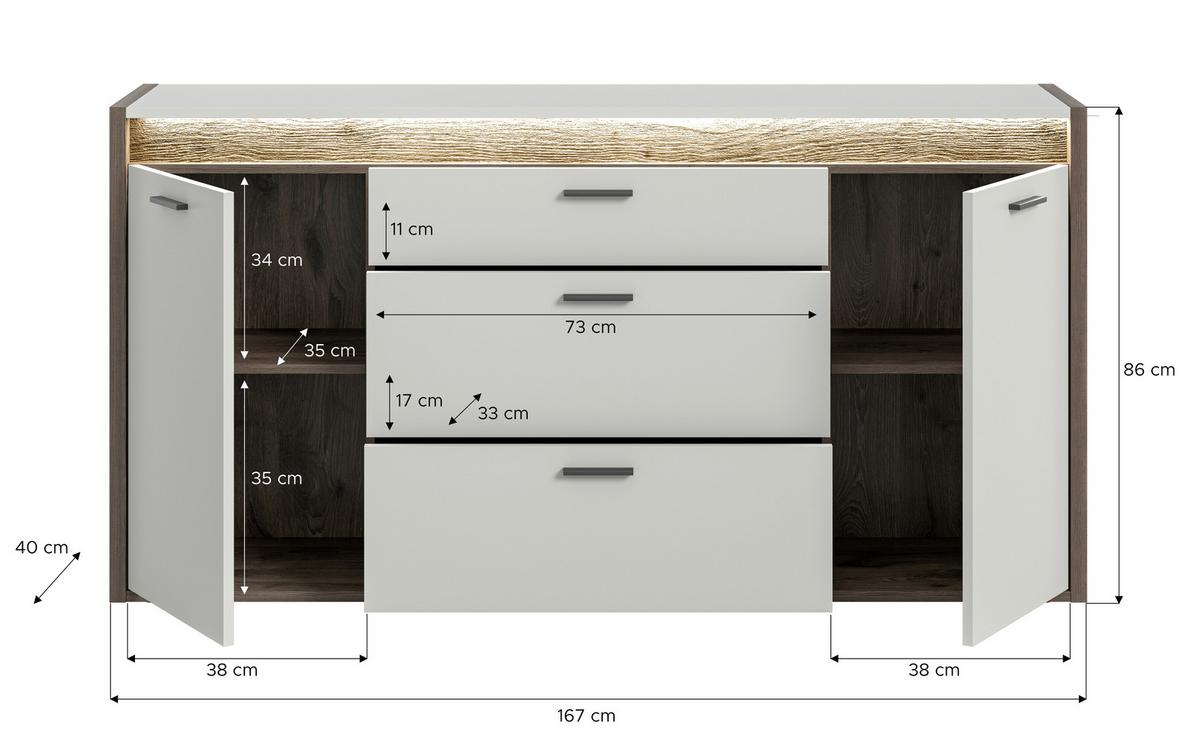 Sideboard Falcona Eiche dunkel /Grau ca. 167x86x40 cm - Design, Holzwerkstoff/Metall (167/86/40cm) - MID.YOU