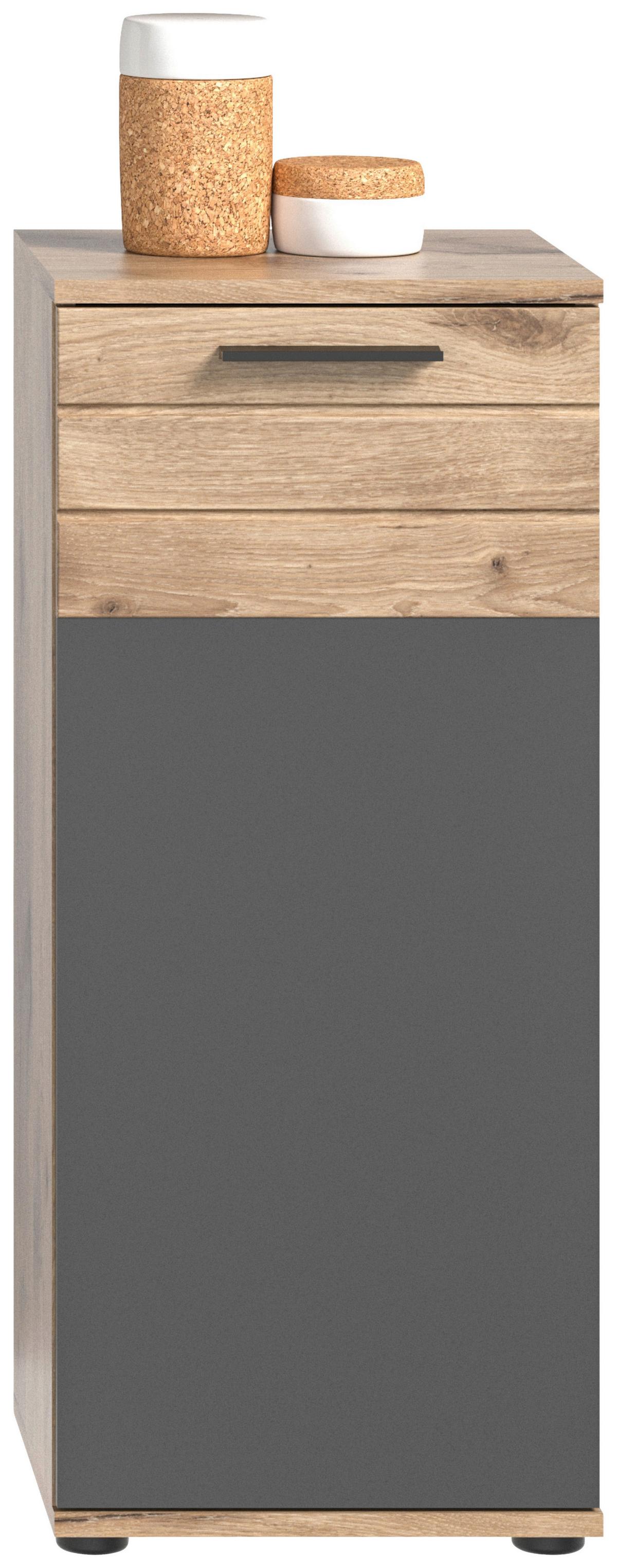 Badezimmer-Set MASON 6-teilig, Grau/Erlefarben - Erlefarben/Schwarz, MODERN, Glas/Holzwerkstoff (134cm) - MID.YOU