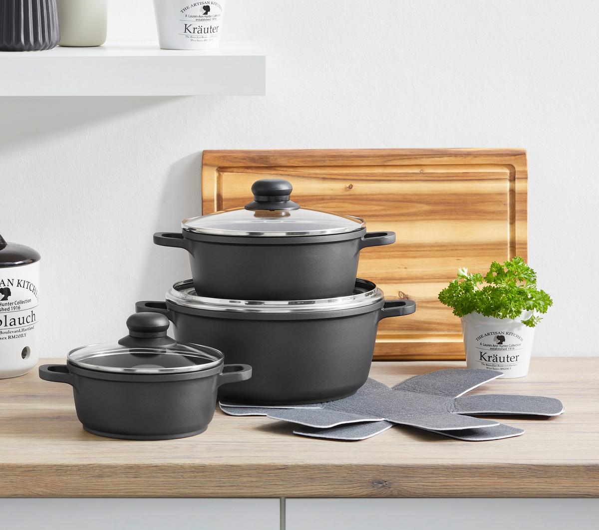 ZESTAW GARNKÓW TURIN - kolor stalowy/przejrzysty, Konventionell, tworzywo sztuczne/metal - Homeware Profession.