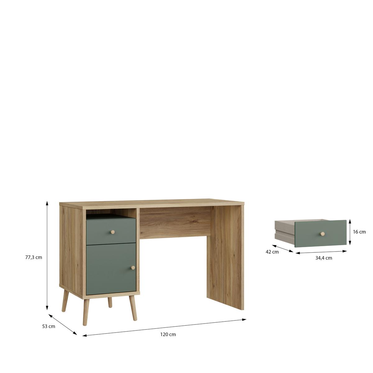 Schreibtisch Whenua Eichefarben/Salbeigrün - Salbeigrün/Eichefarben, KONVENTIONELL, Holz/Holzwerkstoff (120/77/53cm) - Mömax