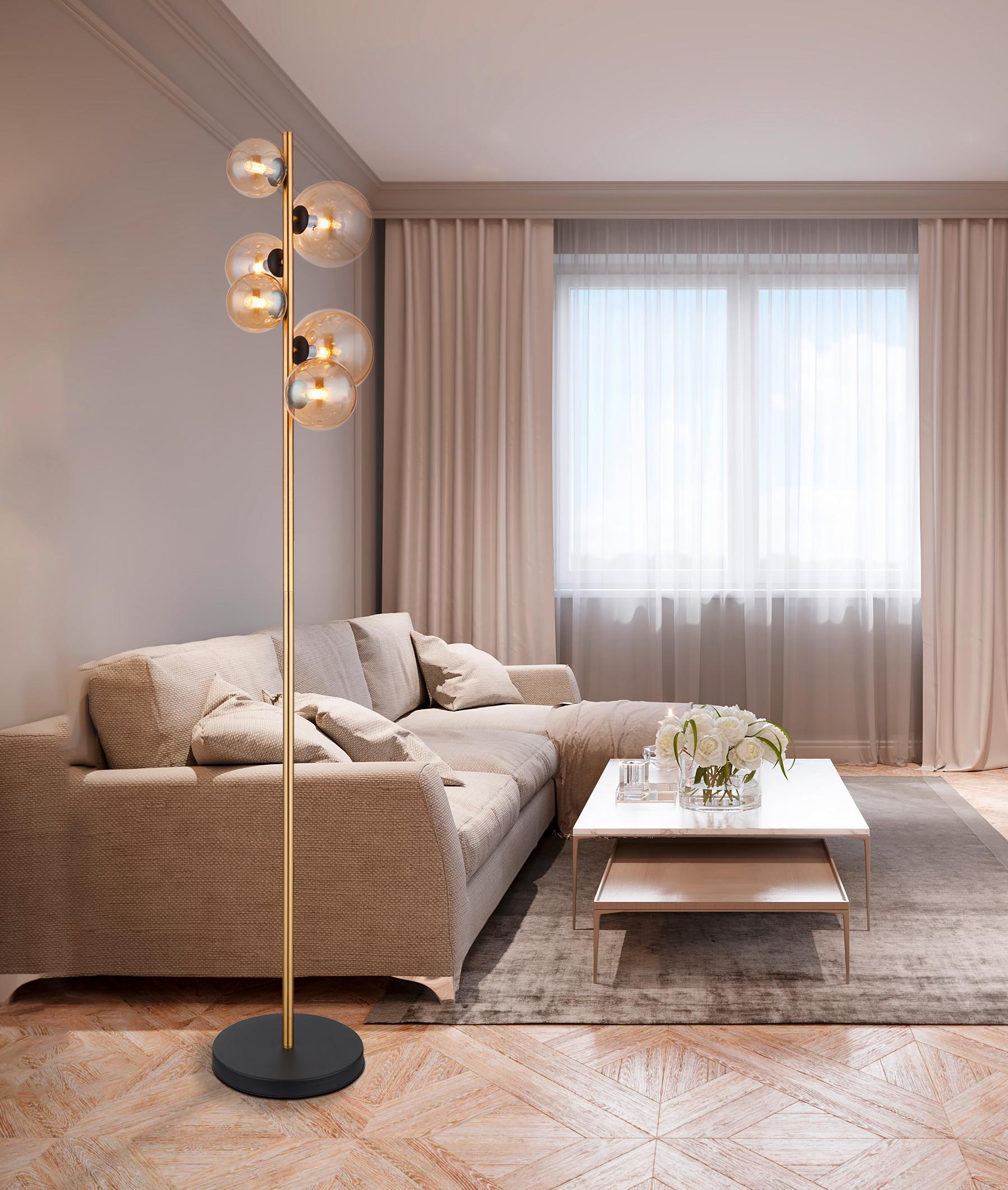 LED-Stehleuchte Riha max. 3,5 Watt - Messingfarben/Bernsteinfarben, Design, Glas/Metall (28,5/26,5/155cm) - Globo