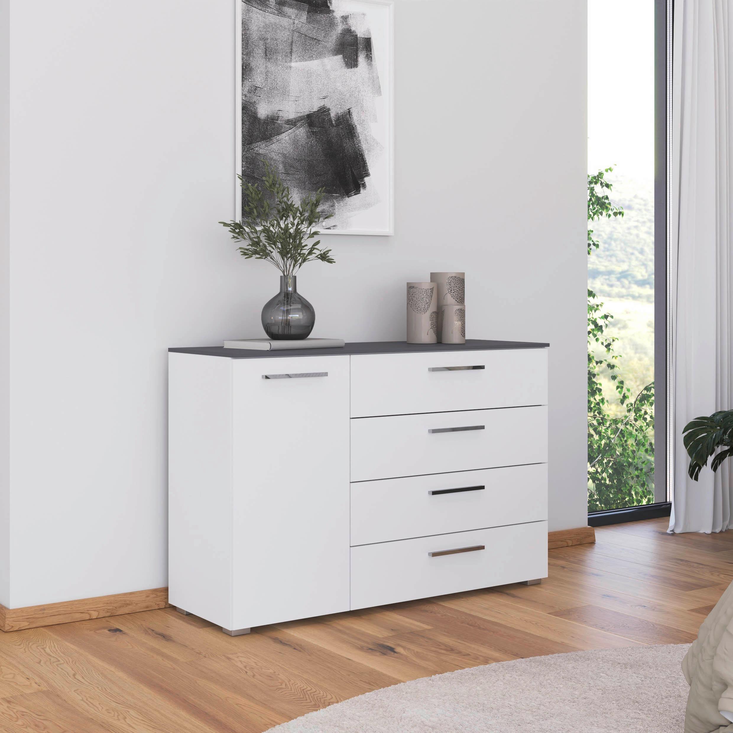 Kommode Caspio Weiß - Chromfarben/Weiß, KONVENTIONELL, Holzwerkstoff/Kunststoff (120/81/42cm) - Premium Living