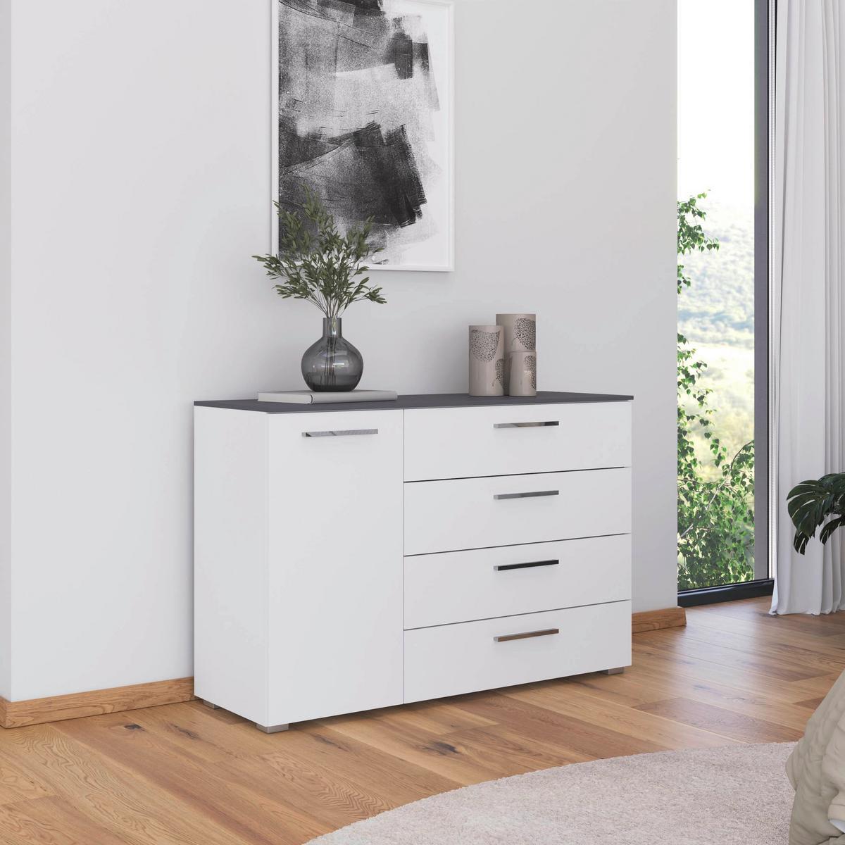 Kommode Caspio Weiß - Chromfarben/Weiß, KONVENTIONELL, Holzwerkstoff/Kunststoff (120/81/42cm) - Premium Living