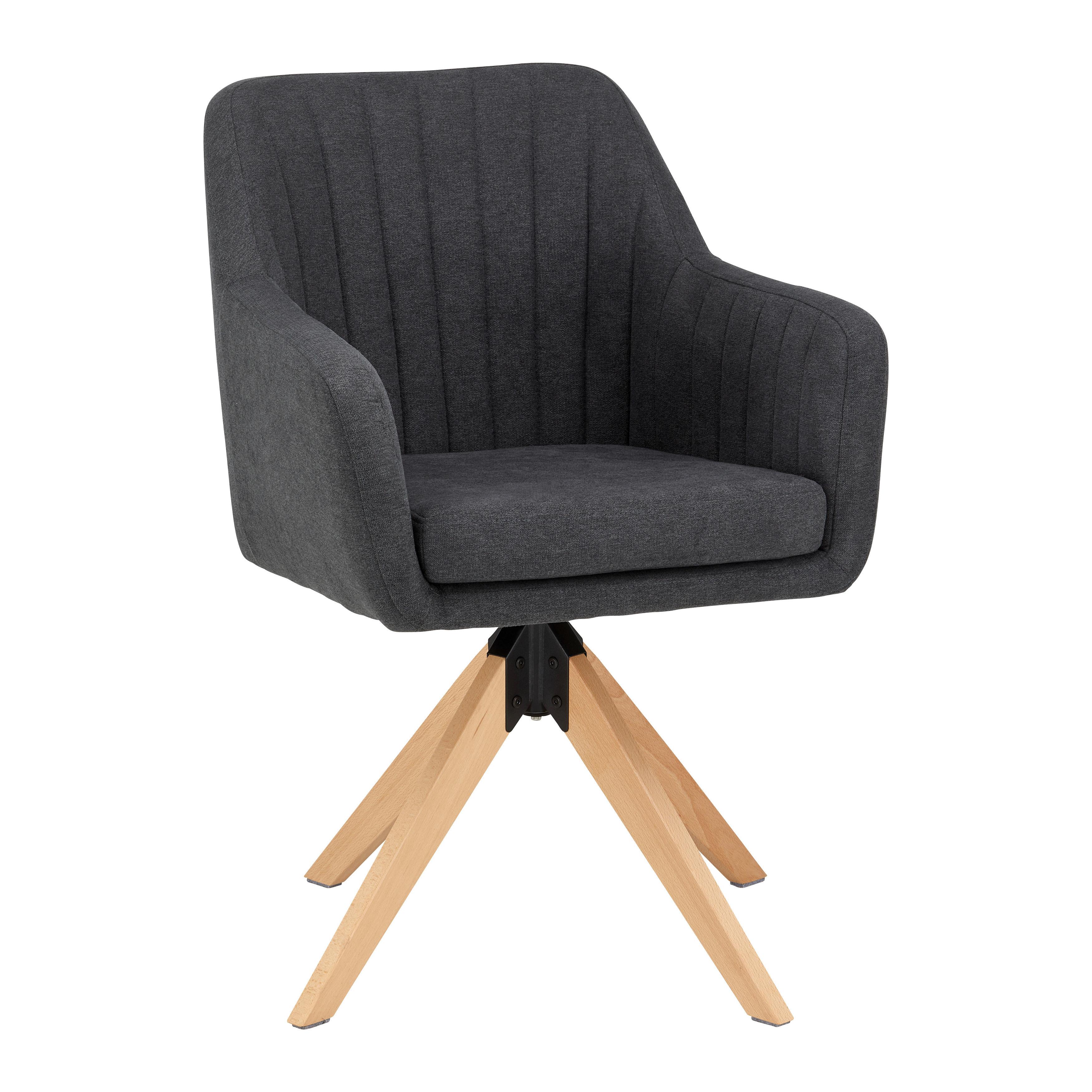 Armlehnstuhl Lucita Dunkelgrau Samt Drehbar Gepolstert - Dunkelgrau/Naturfarben, MODERN, Holz/Textil (58/87/60cm) - Bessagi Home