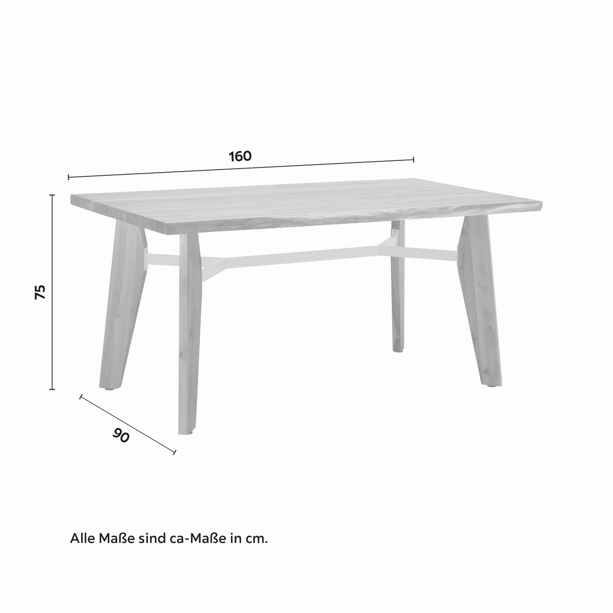 Esstisch Jasper in Holz Akazie massiv hell ca. 160x90 cm - Akaziefarben/Grau, MODERN, Holz/Metall (160/90/75cm) - Bessagi Home