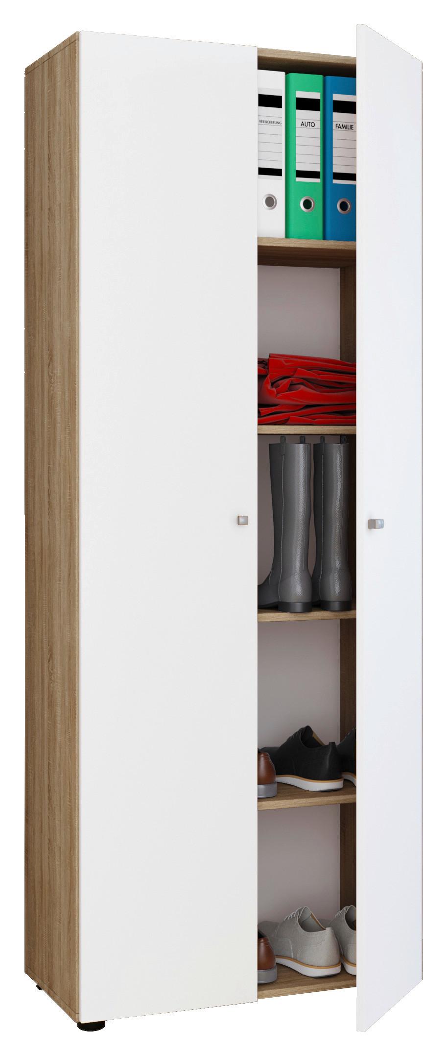 MEHRZWECKSCHRANK VANDOL I 5 DT - Weiss/Eichefarben, Design, Holzwerkstoff/Kunststoff (70/178/39cm) - MID.YOU