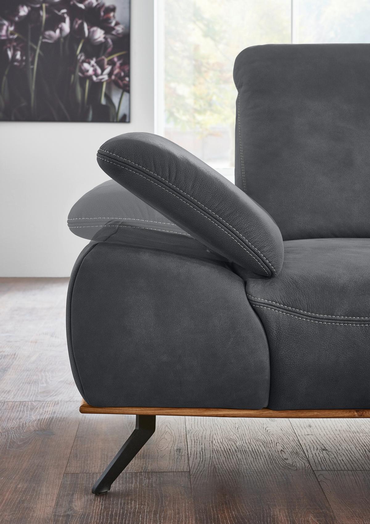 Wohnlandschaft Erling Graphitfarben - Beige/Graphitfarben, MODERN, Leder/Metall (322/89/187cm) - Premium Living