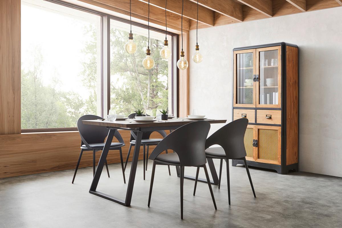 Kredenca Travis, Les Jelke, Črna, Steklo - črna/naravne barve, Moderno, kovina/steklo (90/175/40cm) - Bessagi Home