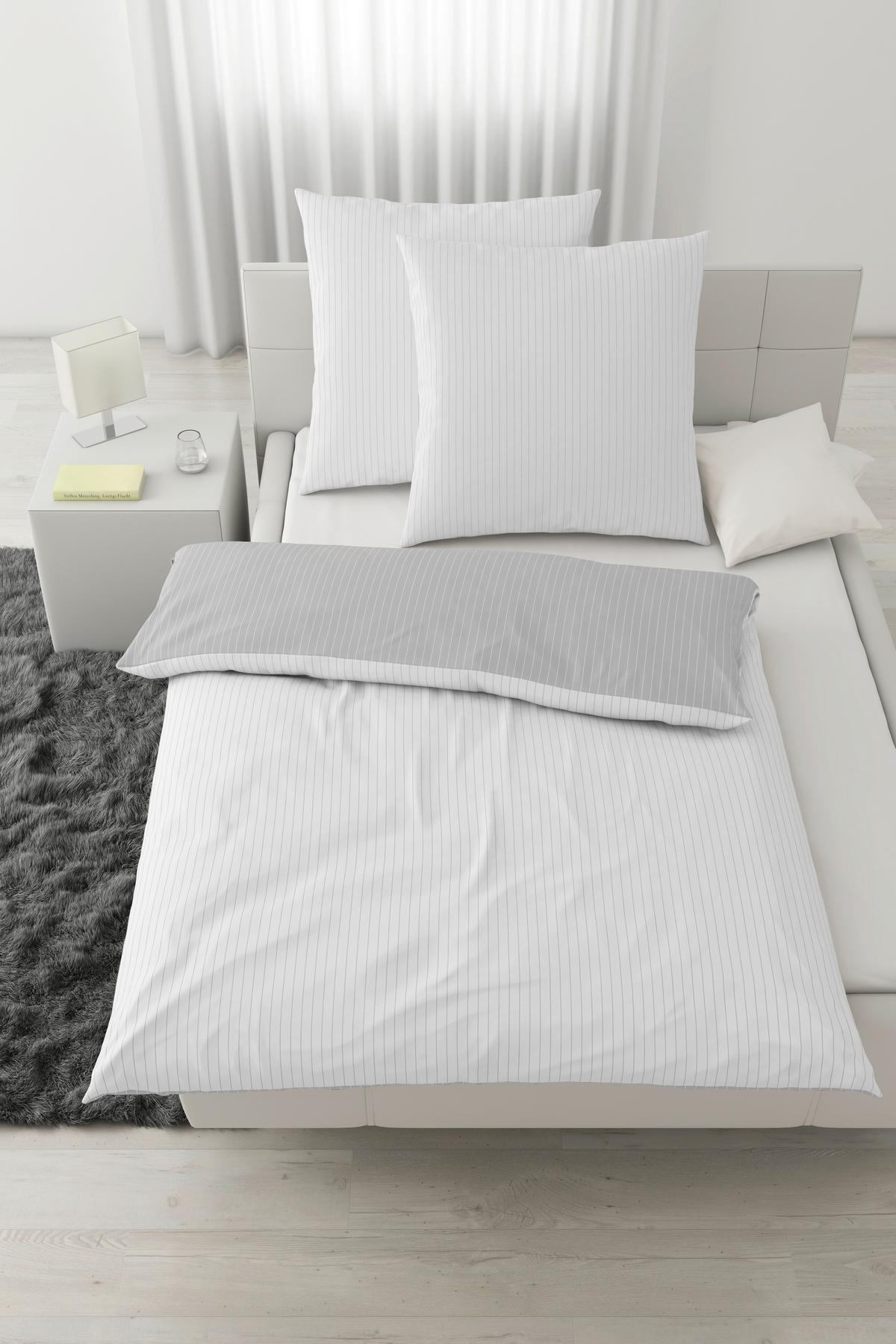 BETTWÄSCHESET TWILL STREIF XXL - Weiss/Hellgrau, Modern, Textil (200/210cm) - Mömax