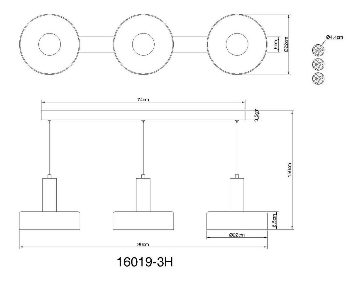 LED-HÄNGELEUCHTE 16019-3H  GRANT - Schwarz/Grau, Design, Glas/Kunststoff (90/22/150cm) - Globo