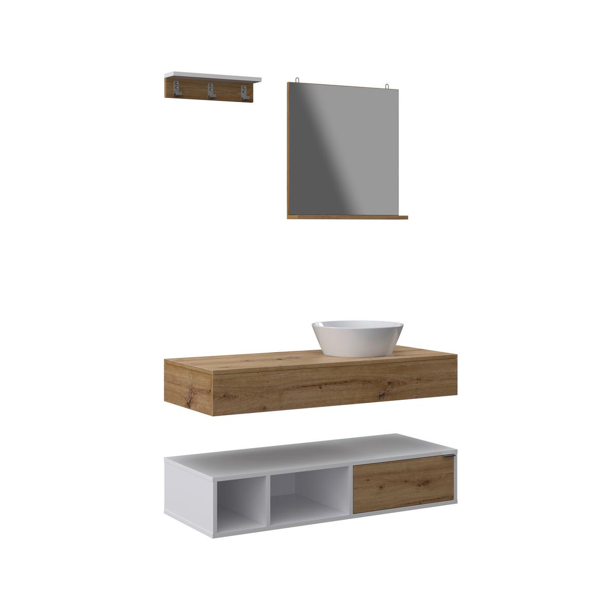 Badezimmer Wick 5 Tlg. Naturfarben/Weiß - Alufarben/Naturfarben, MODERN, Glas/Keramik - Bessagi Home