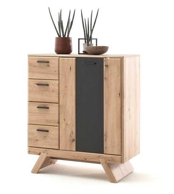 Kommode Calais in Grau/Eichefarben - Eichefarben/Anthrazit, Modern, Holzwerkstoff/Metall (89/103/44cm) - Premium Living
