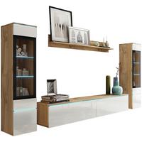Wohnwand Vera 4-tlg. ca. 240x130cm Eiche Wotan/Weiß - Weiß Hochglanz/Eiche Wotan, LIFESTYLE, Glas/Holzwerkstoff (240/130cm) - P & B