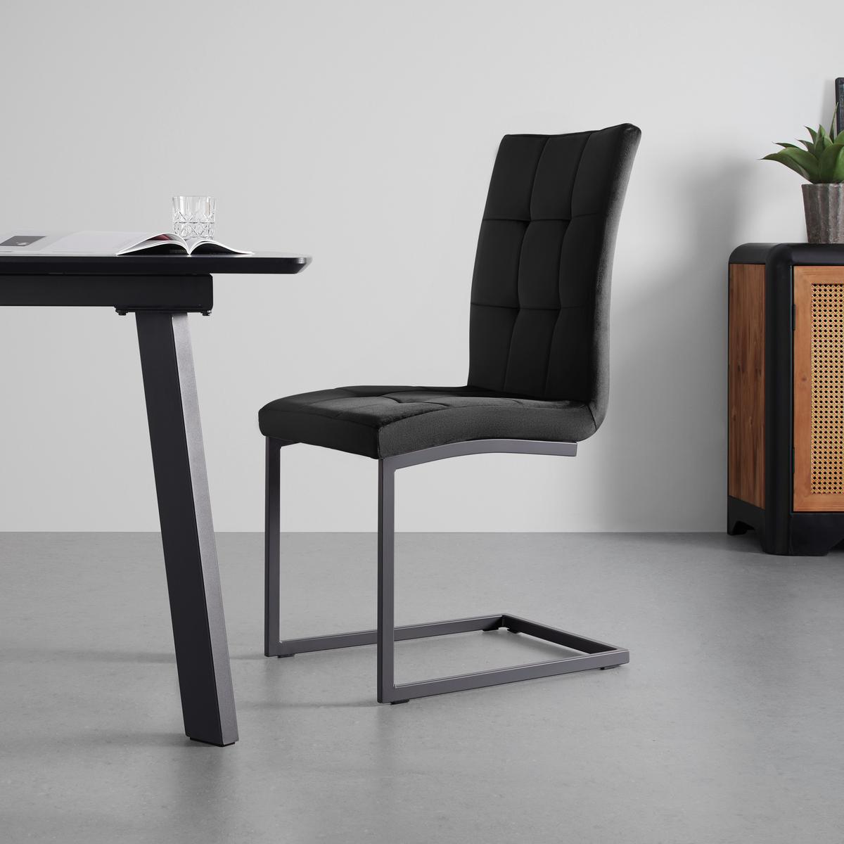 Schwingstuhl-Set "Mela", schwarz Samt - Schwarz, MODERN, Textil/Metall (44/95/60cm) - Bessagi Home