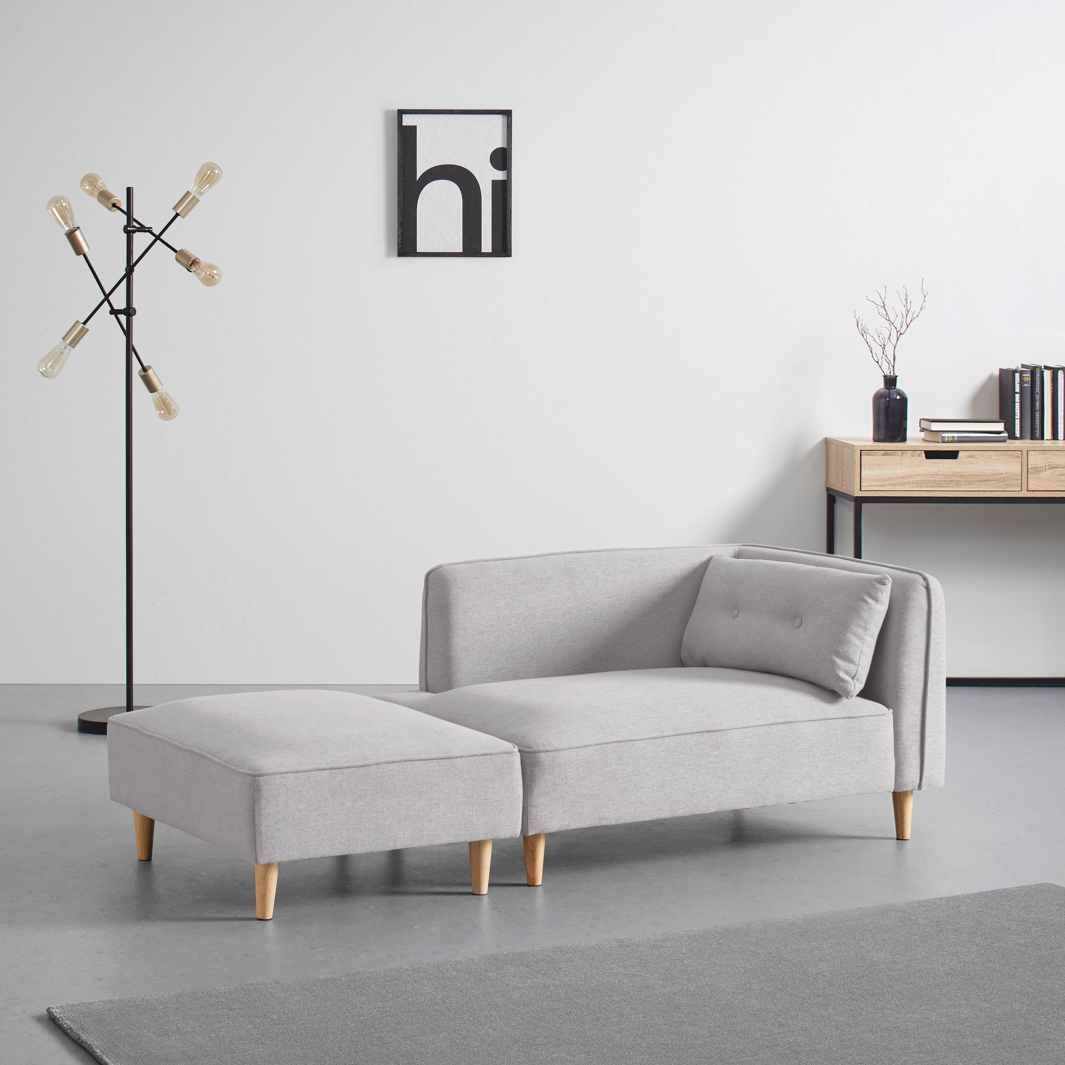 Modulares Sofa "Fanny" mit Hocker, hellgrau - Hellgrau/Naturfarben, MODERN, Holz/Textil (154/55/73cm) - Bessagi Home
