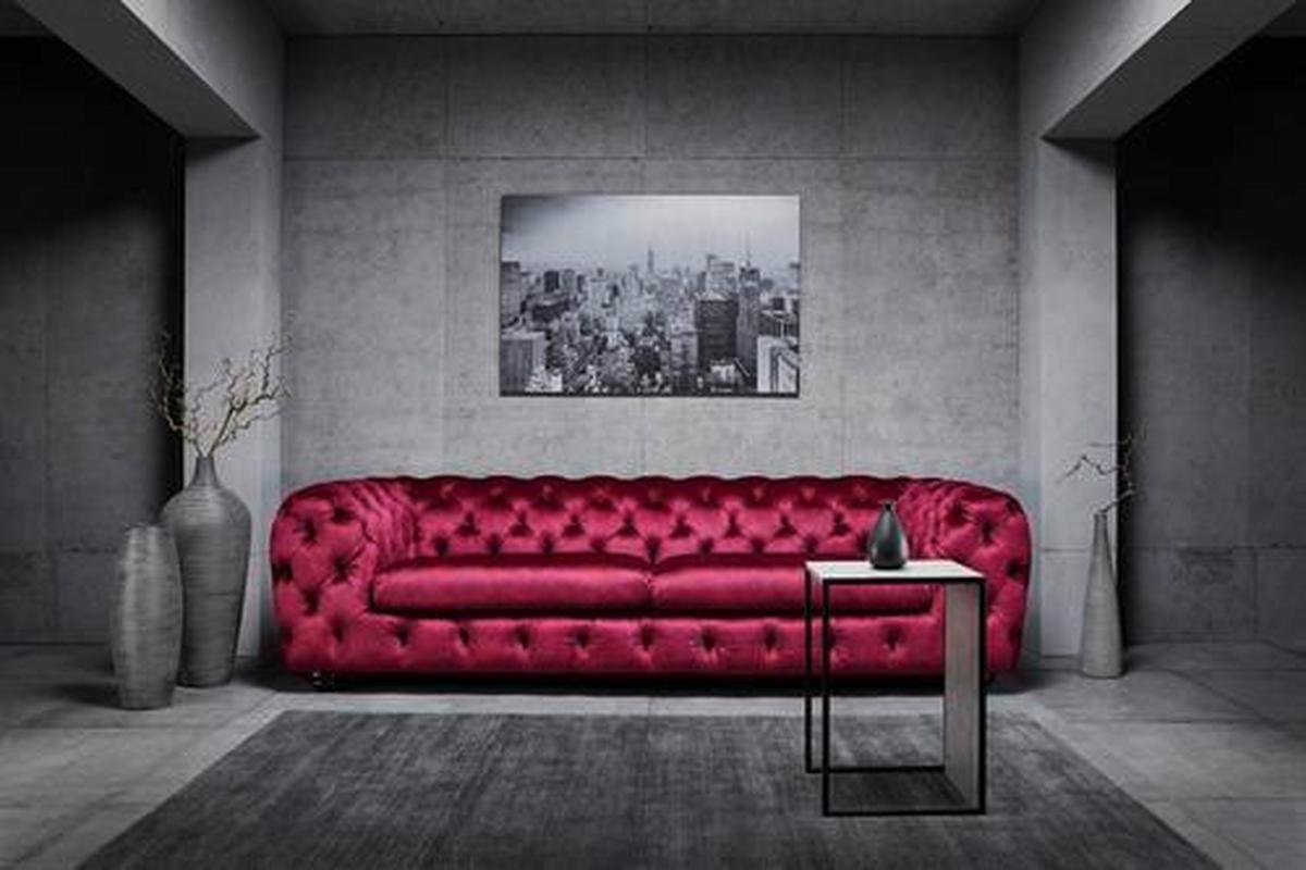 Dreisitzer-Sofa in Pink mit Sitzkissen - Pink/Schwarz, Modern, Holz/Textil (252/72/103cm) - Premium Living