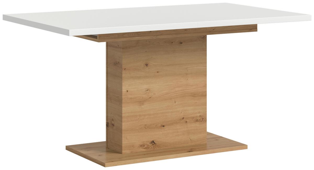 Ausziehtisch Marlon Weiß/Eiche ca. 150-190x90x76 cm - Weiß/Eiche Artisan, KONVENTIONELL, Holzwerkstoff (150-190/76/90cm) - MID.YOU