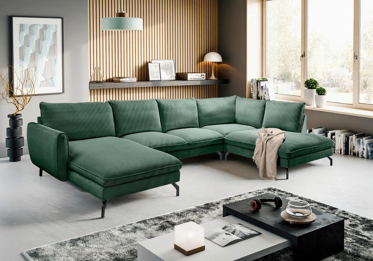 Wohnlandschaft Toronto Smaragdgrün - Smaragdgrün/Schwarz, Basics, Holz/Textil (165/361/168cm) - MID.YOU