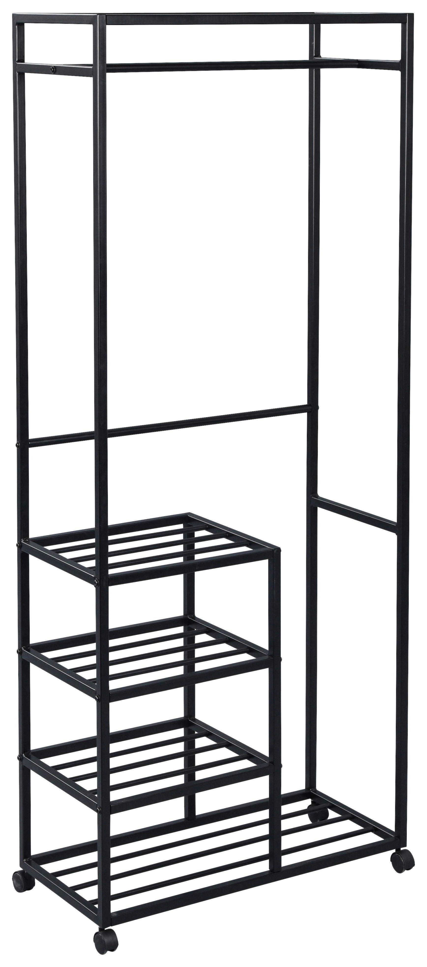 WIESZAK NA UBRANIA NA KÓŁKACH ANDORRA - czarny, Basics, tworzywo sztuczne/metal (75/183/35cm)