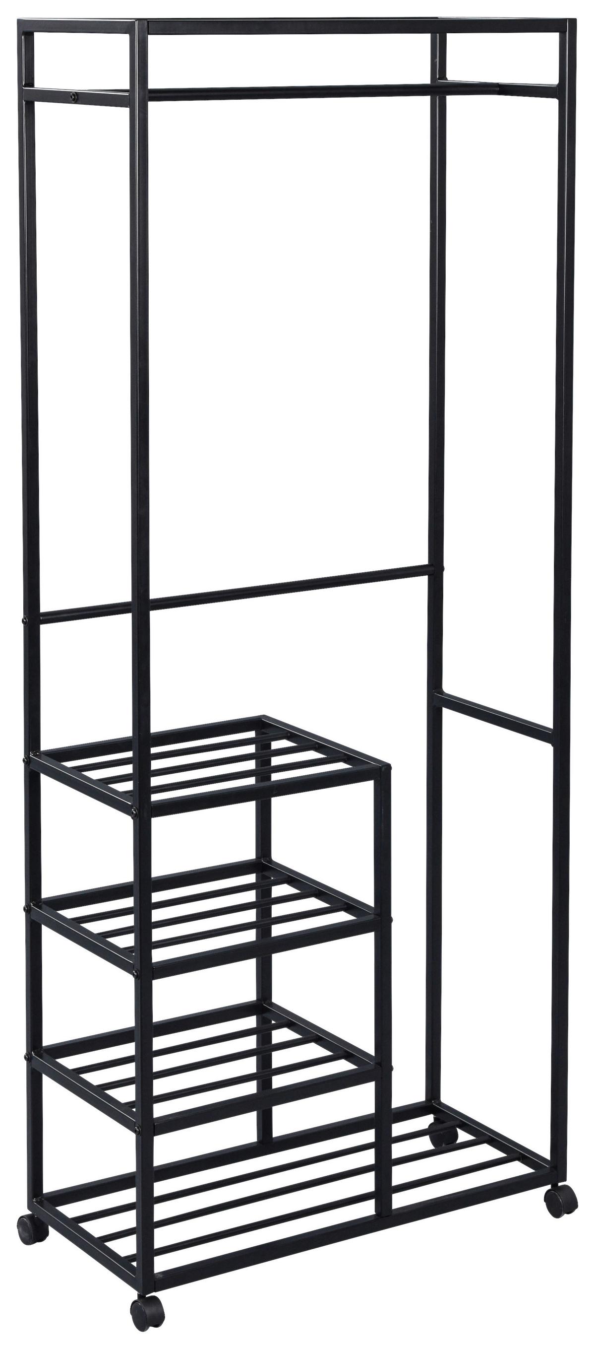 WIESZAK NA UBRANIA NA KÓŁKACH ANDORRA - czarny, Basics, tworzywo sztuczne/metal (75/183/35cm)