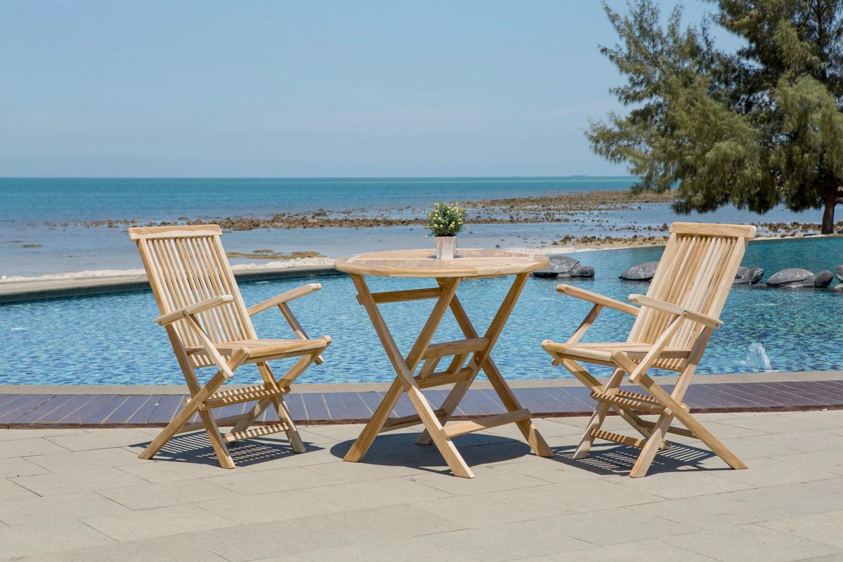 Gartenklappsessel-Set 2-er-Set Naturfarben Teakholz - Naturfarben, Natur, Holz (55/89/51cm) - Gardenson