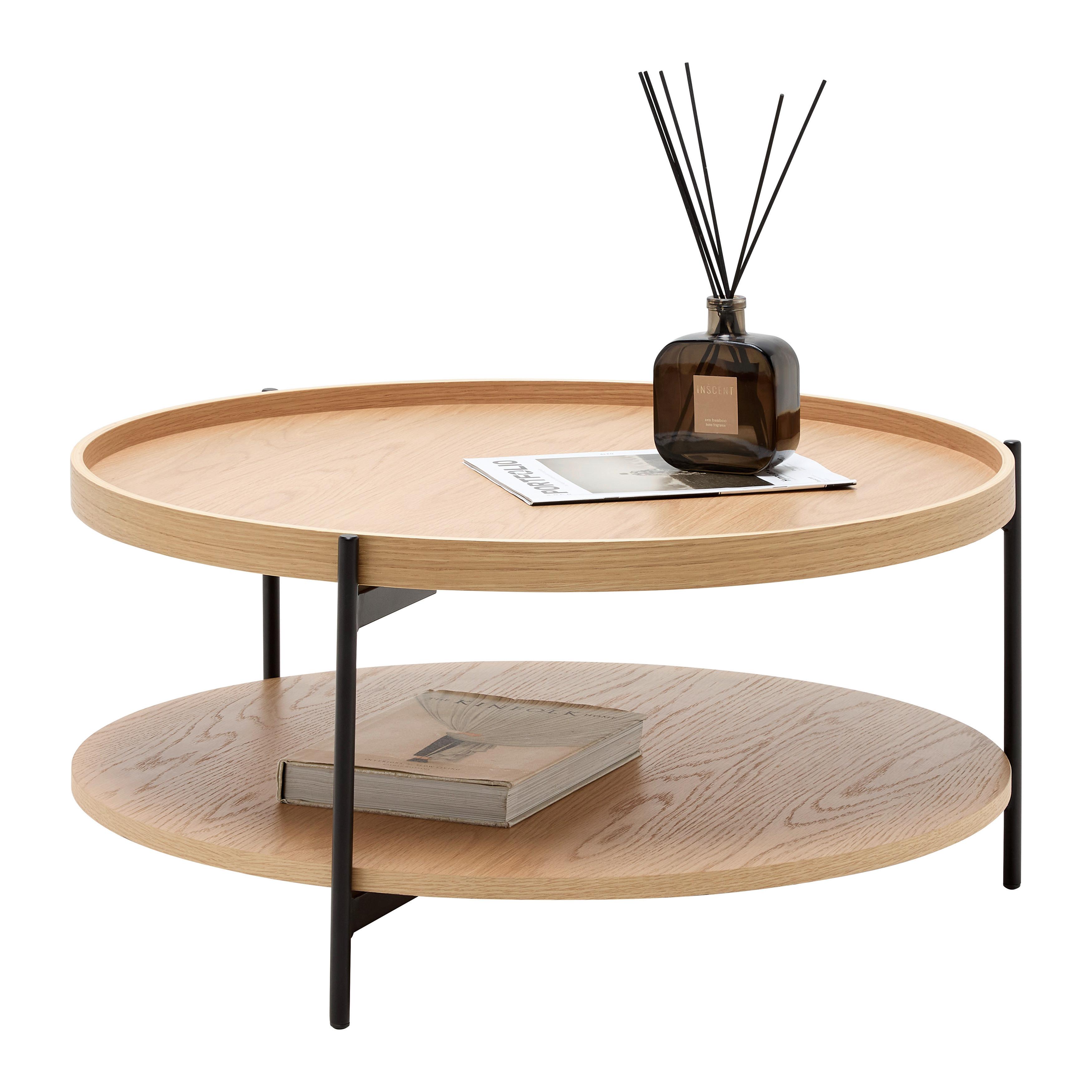 Couchtisch Plate Naturfarben/Schwarz - Schwarz/Naturfarben, MODERN, Holzwerkstoff/Metall (80/40/80cm) - Mömax