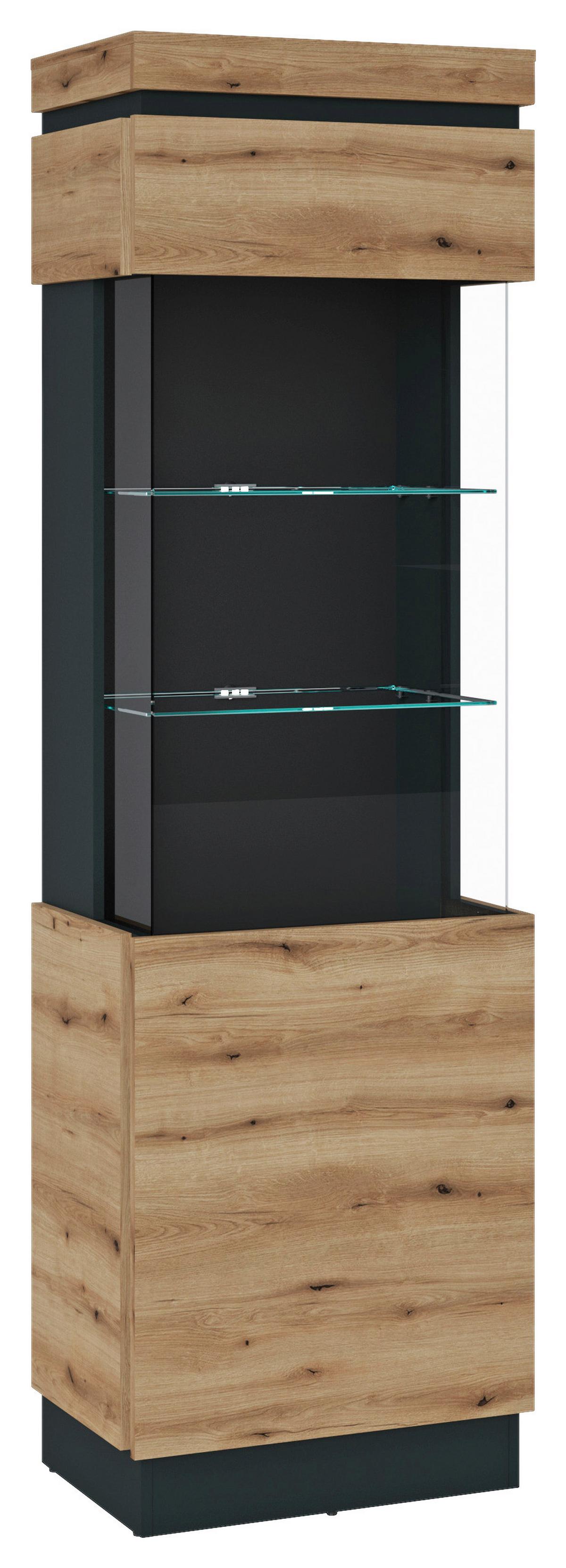 Vitrină CORTE - culoare lemn stejar/gri, Trend, sticlă/material pe bază de lemn (60,1/200,5/40cm) - Modern Living