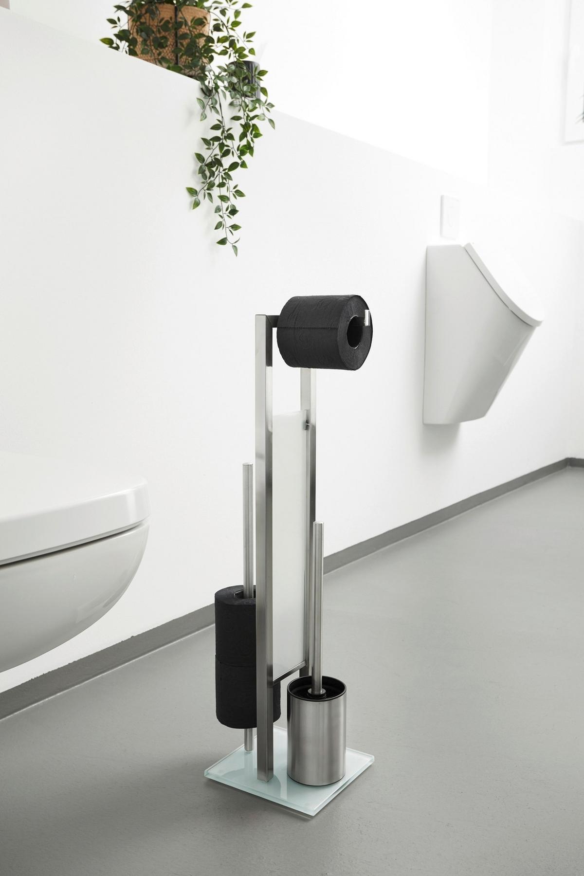 ZESTAW DO WC RIVALTA - kolor stalowy/biały, Design, tworzywo sztuczne/metal (18/70/23cm) - Wenko